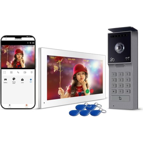 Visiophone Filaire 2 Fils Interphone Vidéo WiFi 7'' écran Tactile 1080P Unlock Distance Via APP/IC Cartes Audio Bidirectionnel NO/NC Verrouillage Porte (1/5)
