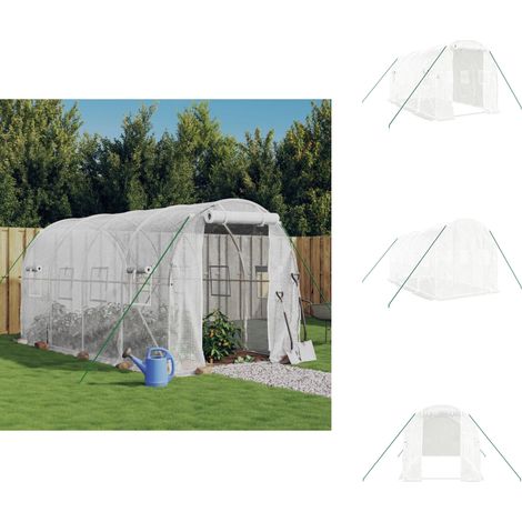 Serre avec cadre en acier blanc 8 m² 4x2x2 m - Serre De Jardin - Abri Jardin - Tunnel De Jardin - Polycarbonate - Aluminium