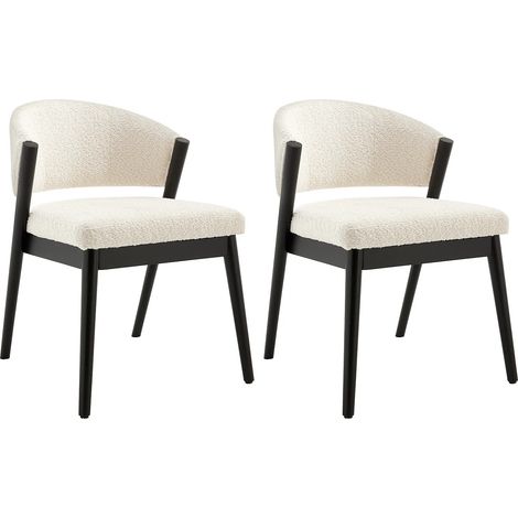 Lot de 2 chaises en tissu bouclette et bois d'hévéa noir - Blanc - ZELVYN (1/5)
