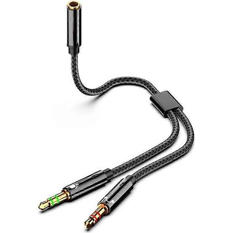 Adaptateur jack audio stéréo 3,5 mm pour casque et microphone, câble répartiteur en Y tressé de nylon, connecteur micro jack femelle vers 2 connecteurs mâles doubles (0,25 m). (1/4)