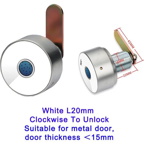 (Blanc, L20 mm) Serrure sans clé à empreinte digitale pour portes et tiroirs d'armoires, format compact (1/4)
