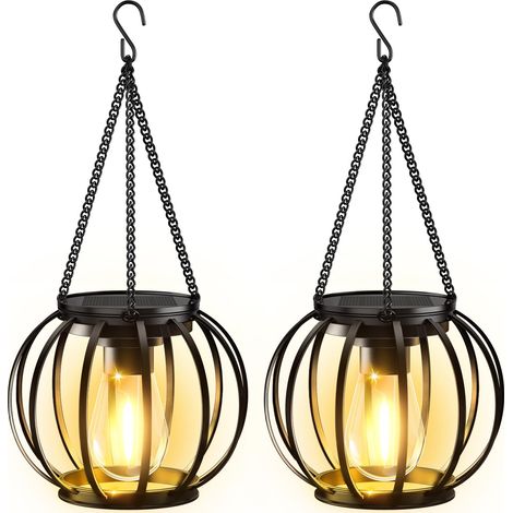 BUCASA Lampe Solaire Jardin 2 Pièces Métal Lanterne Solaire Ampoule LED IP65 Étanche Decoration Jardin Crochets Chaînes Terrasse (1/5)