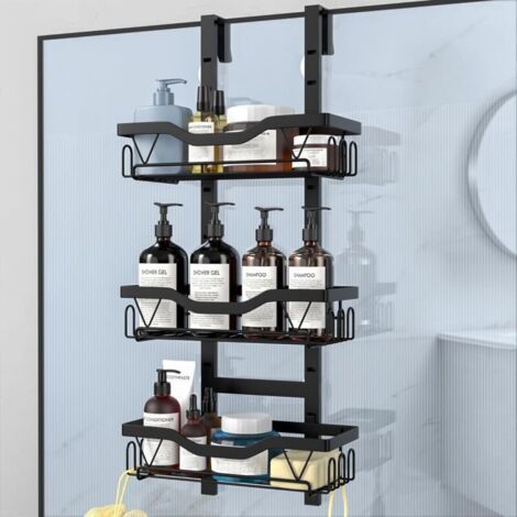 Etagere Douche à Suspendre, Rangement Douche sans Percage Aver 3 PCS Réglable Panier à Suspendre pour Le Gel et Le Shampooing (Noir - 3 Couches) (1/5)