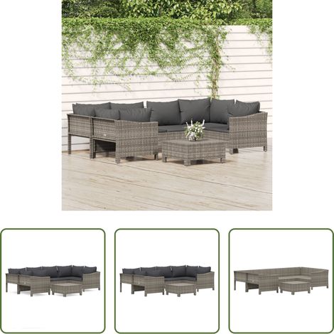 vidaXL Rattan -  7-tlg. Garten-Lounge-Set mit Kissen Grau Poly Rattan (1/5)