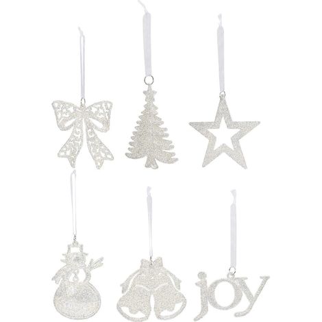 6-teiliges Set kreativer Weihnachtsszenen-Hängedekorationen, Weihnachtsbaum-Hängedekorationen, Festtagsdekorationen-9.5x8.5cm-White (1/3)