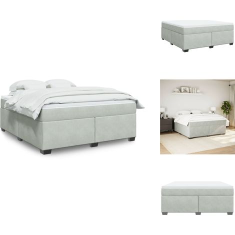 Sommier à lattes de lit et matelas Gris clair 180x200cm Velours - Lit Double - Lit Velours - Matelas Ressorts Ensachés - Literie - Chambre À Coucher (1/5)