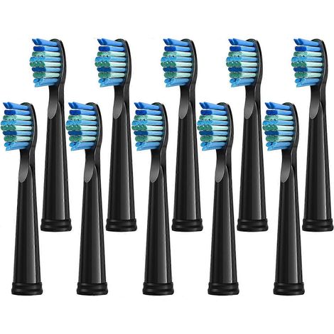 Têtes de brosse de rechange (10 pièces) compatibles avec la brosse à dents électrique Fairywill FW-507 D7, têtes de rechange à poils souples (noires, lot de 10) (1/5)