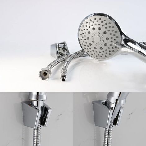 Argent Support de Douche,Shower Head Holders, Support de Douche Mural de Douche Avec Vis, Deux Emplacements pour Cartes, Compatible Avec la Plupart des Buses de Douche (1/3)