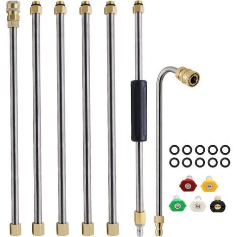 RHG Lot de 7 baguettes d'extension pour nettoyeur haute pression5 embouts de buseLongueur 38 cmPression jusqu'à 4000 PSI (1/5)