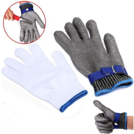 1 Gant de sécurité,Maille acier,Niveau 5,Acier inoxydable,Gris et blanc,Découpe alimentaire