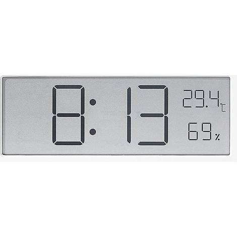 Reloj de pared digital blanco, de 20 cm, con indicador de temperatura, humedad y fecha, pantalla grande, se puede montar en la pared o colocar sobre una mesa, funciona con pilas (pilas no incluidas). (1/4)