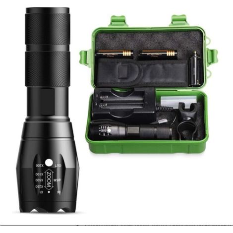 Lampe torche - Torche rechargeable, torches super lumineuses de 2000 lumens avec 2 piles rechargeables et chargeur, 5 modes IP65 étanche (noir)- (1/5)