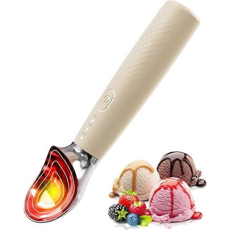 Cuillère à glace chauffante, cuillère chauffante électrique à 3 vitesses, rechargeable par USB-C à charge rapide, pour glaces à l'italienne/gelatos beiges (1/5)