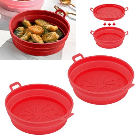 Accessoires pour friteuse à air chaud en silicone à double panier avec poignées, vendus en rouge (2 paniers par paquet) (1/5)