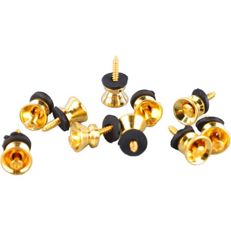 10 Boutons Champignon en Métal Doré pour Guitare, Basse et Ukulélé - Verrous de Sangle avec Vis Inclus (1/5)