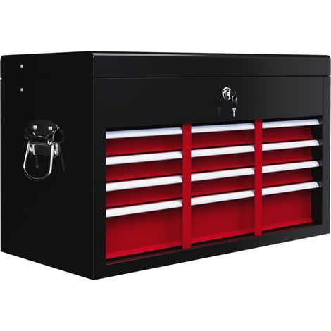 Cassetta degli attrezzi in metallo 60x26x34 cm con 6 cassetti, serratura e maniglie, nero e rosso (1/5)