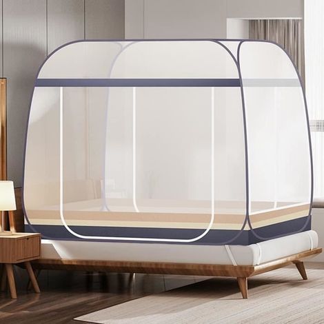 Moustiquaire pour lit,YSTP tente portable de voyage pliable avec double porte avec fond pour voyage, gris, 200 x 220x 150 cm (1/4)