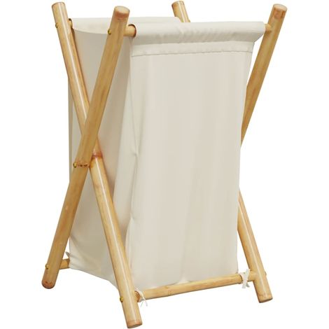 Laundry Basket Cream White 41.5x36x63.5 cm Bamboo vidaXL
