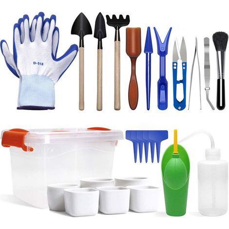 Juego de 41 herramientas para plantas suculentas, herramientas de jardinería y mantenimiento en miniatura, bonsáis, paleta de trasplante, herramientas en miniatura, guantes, cortador de hojas, etiquet (1/2)