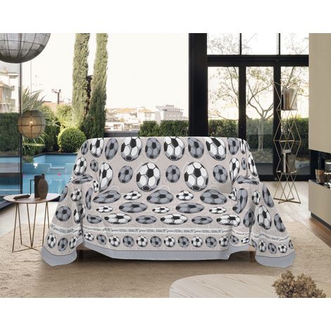 Telo Arredo Made in Italy in Cotone Grandfoulard Copritutto Copridivano Copriletto-Teli Sofà Arredatutto-Drappeggio-Arazzo-Copridivano Grand Foulard Letto Singolo - Calcio Grigio