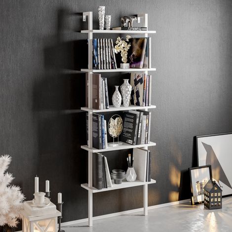 Decorotika Piante 5-Tier Modern Decorative Bookshelf Multifunctional Etager For Living Room Bedroom Kitchen - Blanc (1/4)