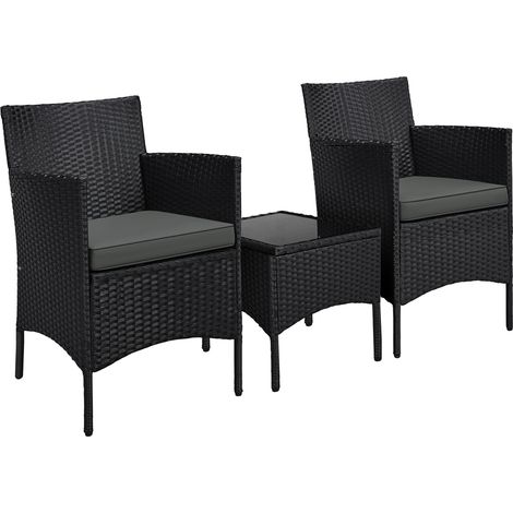 Yaheetech Set Mobili da Giardino 2 Poltrone con Cuscini e 1 Tavolino in Rattan PE Impermeabile per Esterno Nero/Grigio (1/5)