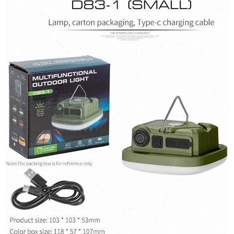 (Petit - Vert) Lampe torche de camping rechargeable - Éclairage fonctionnel et de dépannage - Avec crochet (1/5)