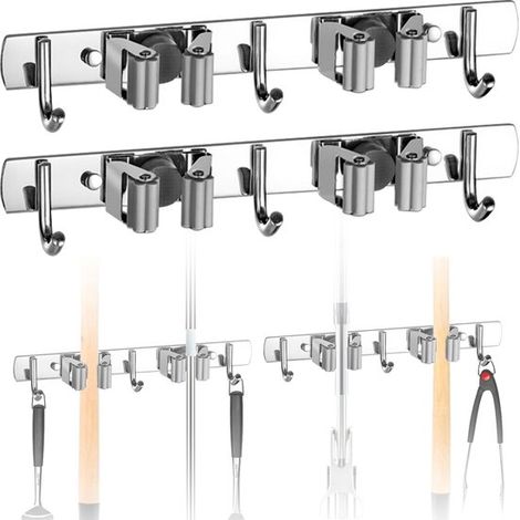 2 teiliger Besen und Mopphalter Mopphalter aus Edelstahl Robuster Besenhalter aus Edelstahl Mopphalter mit 2 Ablagen und 3 Haken Für Küche, Bad, (1/5)