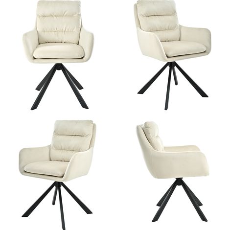 Bon Furni Chaises 360° Pivotantes Velours Ivoire, Lot de 4 (1/5)