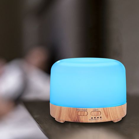 Humidificateur imitation bois 300 ml, humidificateur d'aromathérapie, humidificateur avec veilleuse intégrée, diffuseur d'aromathérapie imitation bois, 100-240 V (norme britannique) (1/5)