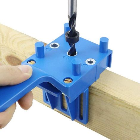 1 pièces Gabarit de percage tourillon, Guide de perage chevilles bois avec butée parallèle, Kit de gabarit de goujonnage avec centreur tourillon 6 mm/8 mm /10mm (bleu) (1/4)