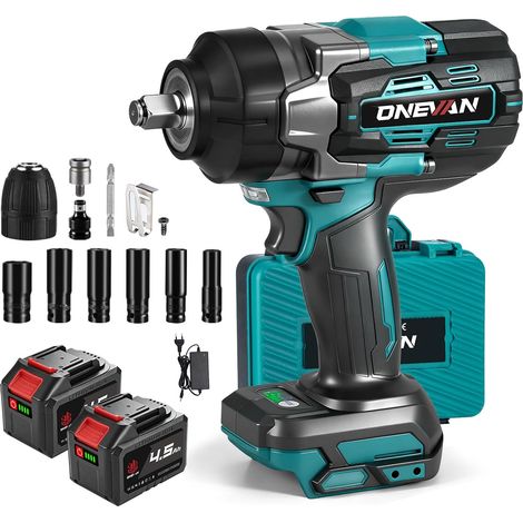 1700 N.m Cordless Impact Wrench 1/2 Inch Battery Impact Wrench with 2 x 4.0 Ah Batteries and 6 Socket Wrenches (14/17/18/19/21/22 mm), Brushless, Electric Impact Bolter for Heavy Duty Projects (1/5)