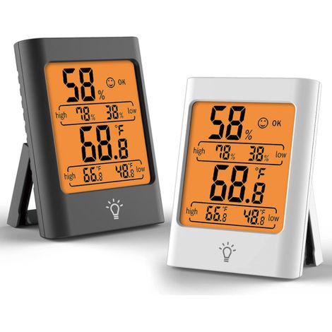 Termometro igrometro digitale per interni con memoria dei valori minimi e massimi di temperatura e umidità.