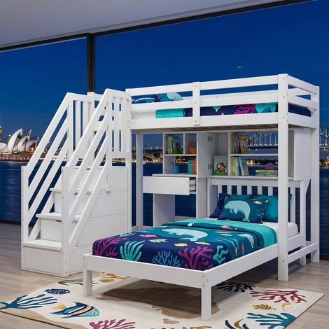 Audreamy Eryndor Bunk Bed High Sleepers White Wood Single (1/5)