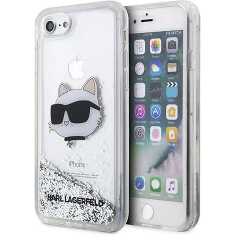 Karl Lagerfeld KLHCI8LNCHCS iPhone 7/8/SE 2020 / SE 2022 silber/silber Hartschalenetui Glitzer Choupette Kopf (1/5)