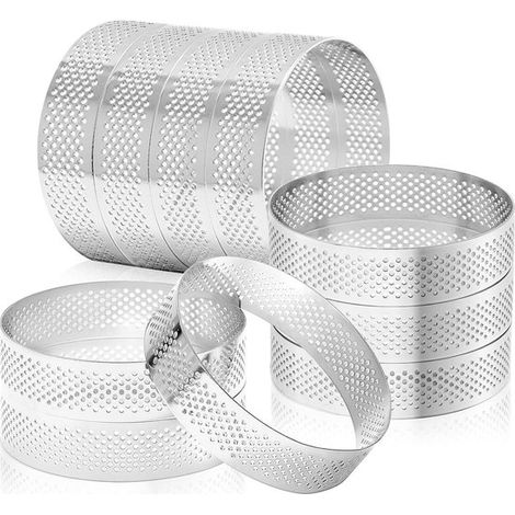 Anneaux à gâteau - 10 Pièces - Anneau mousse forme à gâteau - RVS - Rond - Anti-adhésif - Forme à gâteau - Moules de cuisson - Met gaten - Convient pour la préparation de mousse et de pâtisserie - 772 (1/5)
