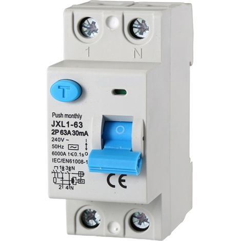 gloca Pure Differentialschalter, lebensrettend, 2P, 63 A, 30 mA, 220 V, 6 kA, 2 DIN-Module