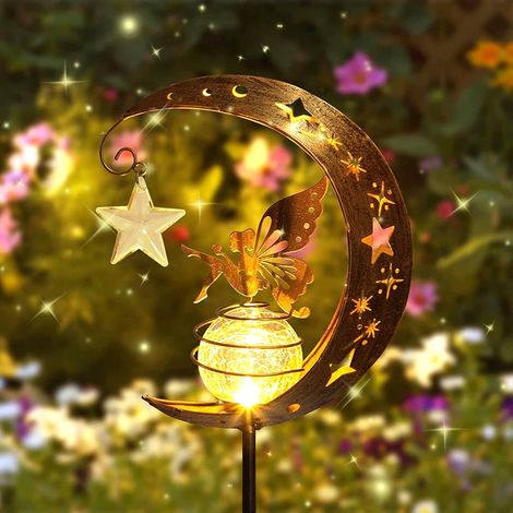 1 Lampe Solaire Lune,Design Creux,Boule Verre LED,Jardin Patio Cour (1/4)