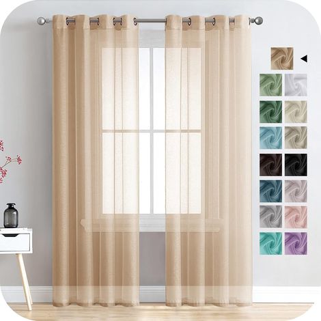 MINKUROW Cortinas Semitransparentes Cortas Transparentes Con Ojales Aspecto De Lino Almacena Cortinas Bufandas Para Sala De Estar Dormitorio Guardería Albaricoque240 × 140 Cm (H × W) Juego De 2 (1/5)