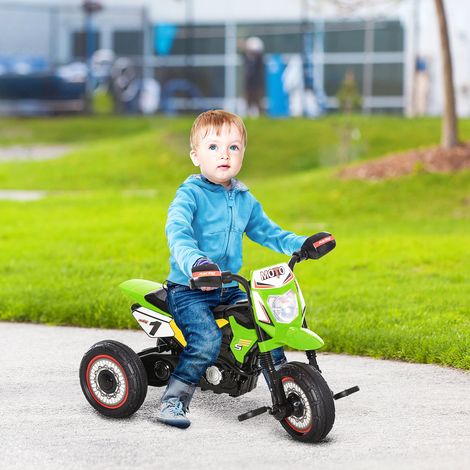 Moto à pédales de style tricycle pour enfants avec lumières et sons - 71x40x51cm - 18-36 mois - 3 roues larges - vert