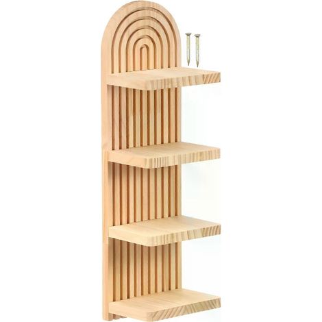 Étagère murale en bois à 3 niveaux, style bohème, style arche, flottante, avec support pour pots de fleurs rustiques, vases et autres objets de décoration. (1/5)