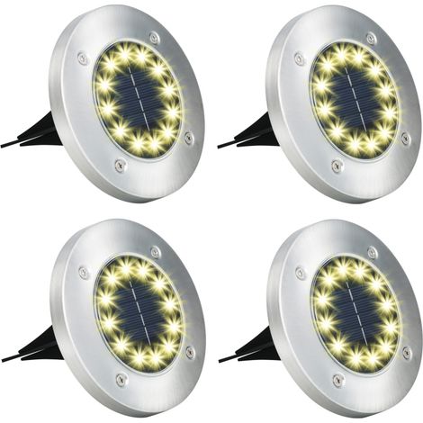 Projecteurs Solaire au Sol LED Étanche Disque In ground Allumage Auto Pelouse et Allée 4 Pcs (1/4)