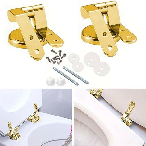 Charnières de siège de toilette dorées, ajustement universel, kit d'installation complet, alliage de zinc de qualité supérieure, écrous en nylon anticorrosion, raccords réglables (1/4)
