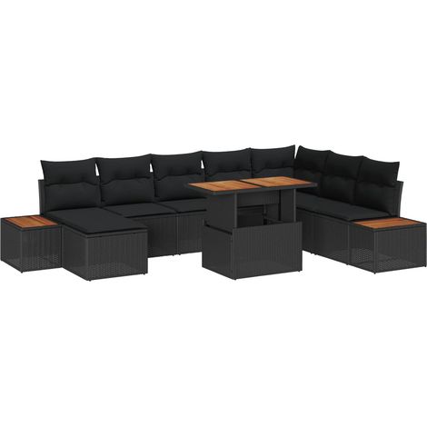 Garden Dining Set with Cushion 9 pcs Black and Brown vidaXL