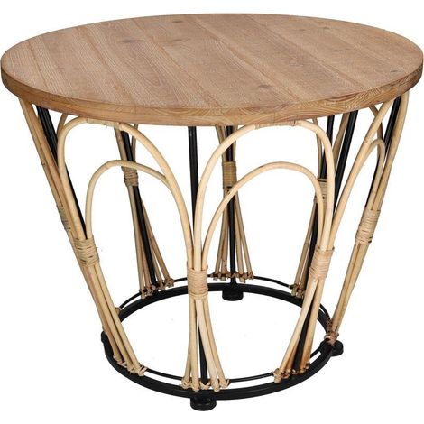 Table ronde en osier de noyer 50,5 x h42 cm