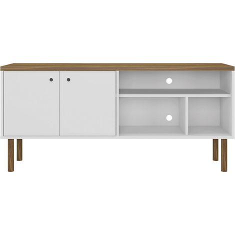 MOMMA HOME Mueble TV Salón PRICA, Mesa de televisión 2 Puertas, Roble y Blanco Texturizado, Patas de Madera, 136x47.5x47 cm (1/5)
