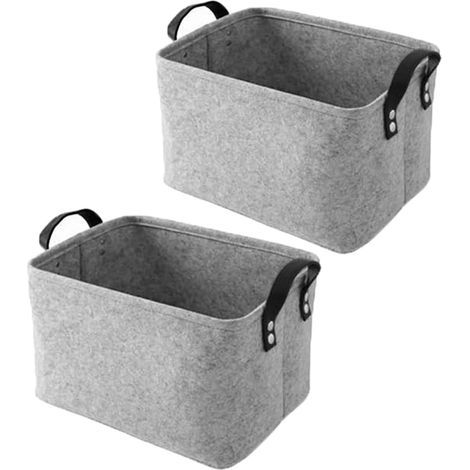 Panier Rangement Feutre - 2 pièces, Panier Rangement Feutre Pliable 2 Poignées - Gris (L+L), Pour Vêtements/Serviettes (1/5)