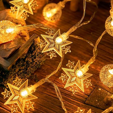 Guirlande lumineuse étoile 6 m 40 pièces LED USB (blanc chaud) Décoration pour Noël, mariage, anniversaire, Saint-Valentin, fête, chambre à coucher (1/5)