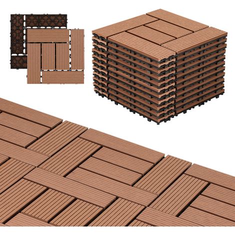 Wolketon Baldosas de madera WPC 11 x Baldosas para terraza 30 x 30 x 2,2 cm, marrón, 1 m² Baldosas de clic, baldosas para balcón resistentes a la intemperie