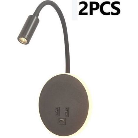 Ecleanfy-Lampe de Lecture Murale avec port de charge USB et Interrupteur indépendant, Applique murale LED Col de Cygne Flexible, Liseuse de Chevet pour Salon Chambre tête de lit Lecture(Negro, 2 pieza